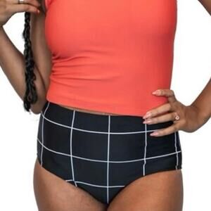 Janela Bay Swim Bottoms Women’s Large Original High Waist Black Window Pane